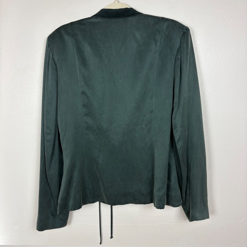 Dorothy Schoelen Platinum Vtg Wrap Jacket Blazer Size L Dark Green Chenille Trim - Picture 12 of 13